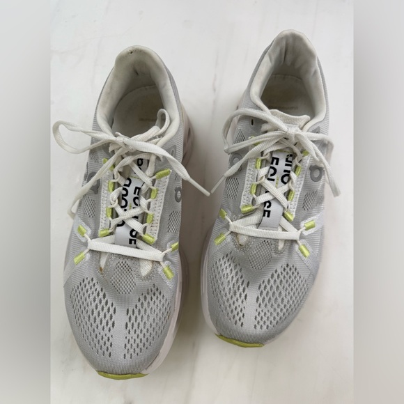On Running Shoes - On Running Athletic Shoes - White, Silver and Neon Yellow  (chartreuse) size 7